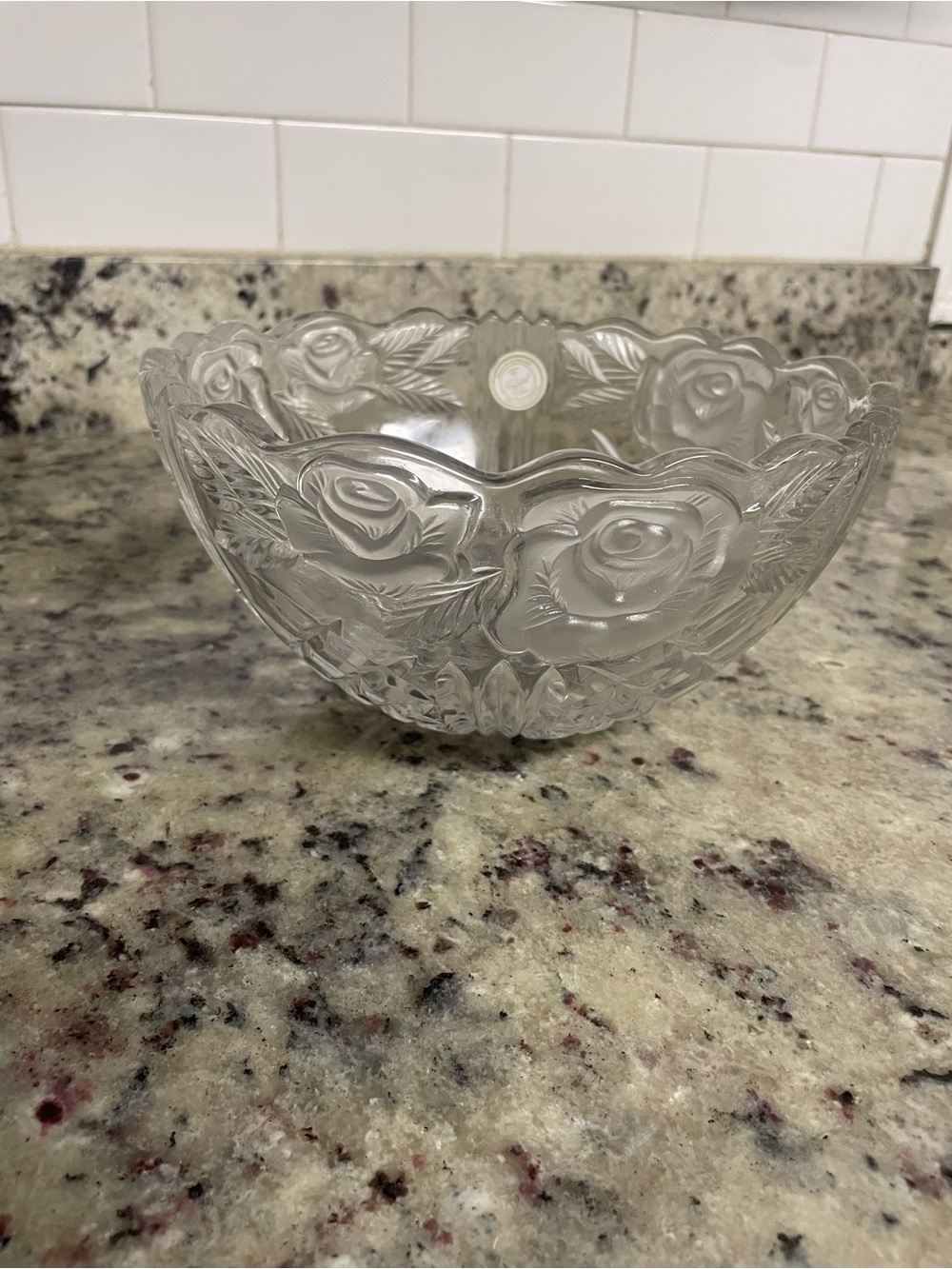 Vintage lead Crystal Clear "Dorsette" serving bowl embossed frosted rose Germany